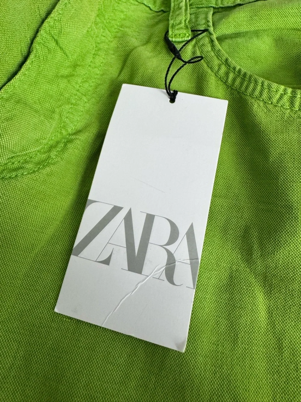 NWT Zara Wide Leg Cotton/Linen Blend Lightweight Pants, Bright Green, Size 4